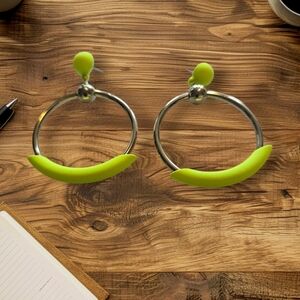 Silver and Neon Green Hoop Earrings